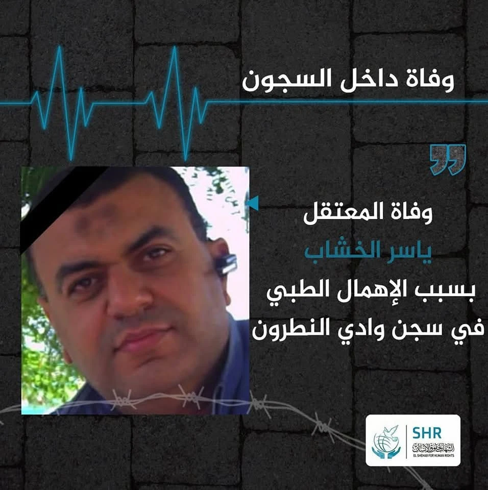 وفاة المعتقل "ياسر خشاب" بسبب الإهمال الطبي في سجن وادي النطرون الجديد
