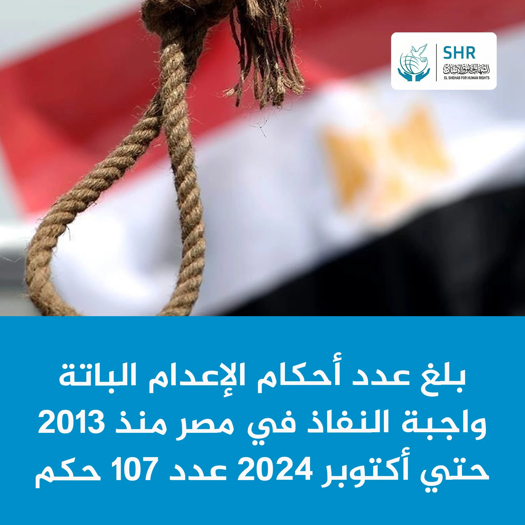 في اليوم العالمي لحقوق الإنسان بلغ عدد أحكام الإعدام الباتة واجبة النفاذ منذ 2013 حتي أكتوبر 2024 عدد 107 حكم.